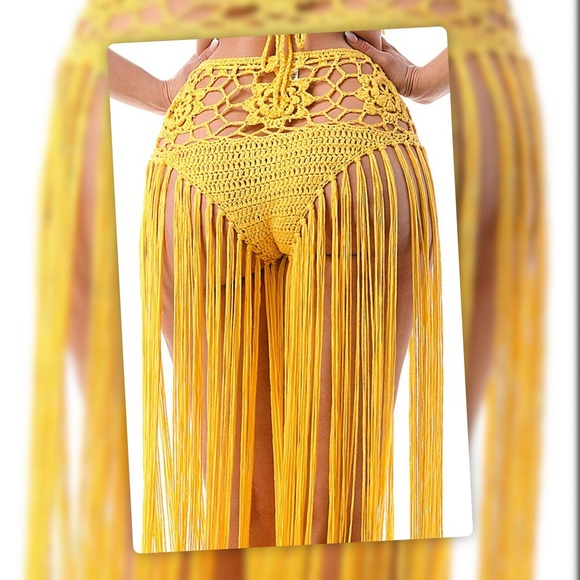 See You In Mexico Marogold Yellow Crochet Fringe Sunsuit Swim CoverUp - Picture 7 of 7